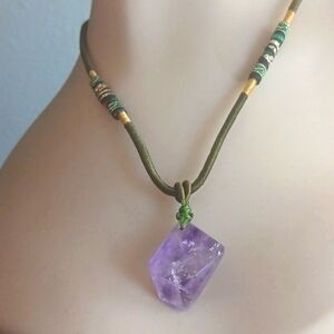 Amethyst On Cord Colorful Adjustable Beautiful Necklace